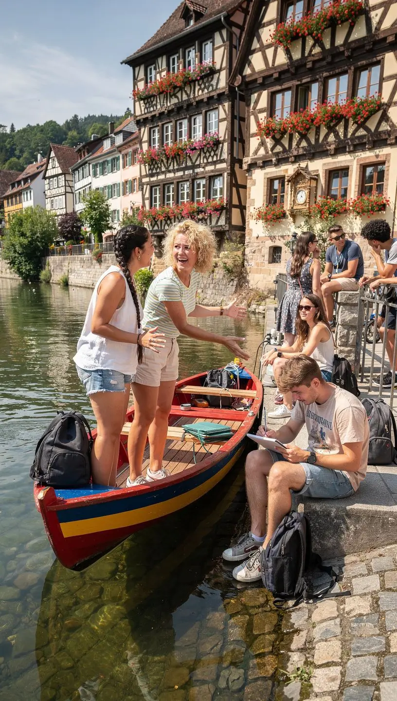 Der malerische Blick auf die Altstadt von Tübingen mit historischen Gebäuden und einer alten Brücke.